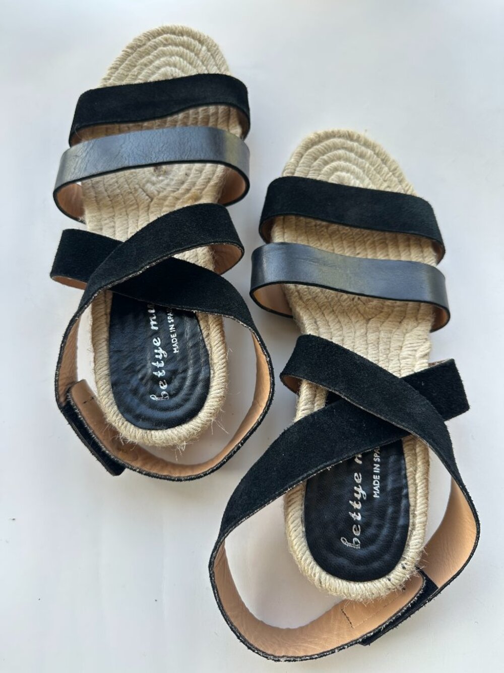 Bettye Muller Black Suede Leather Espadrille Platform Sandals